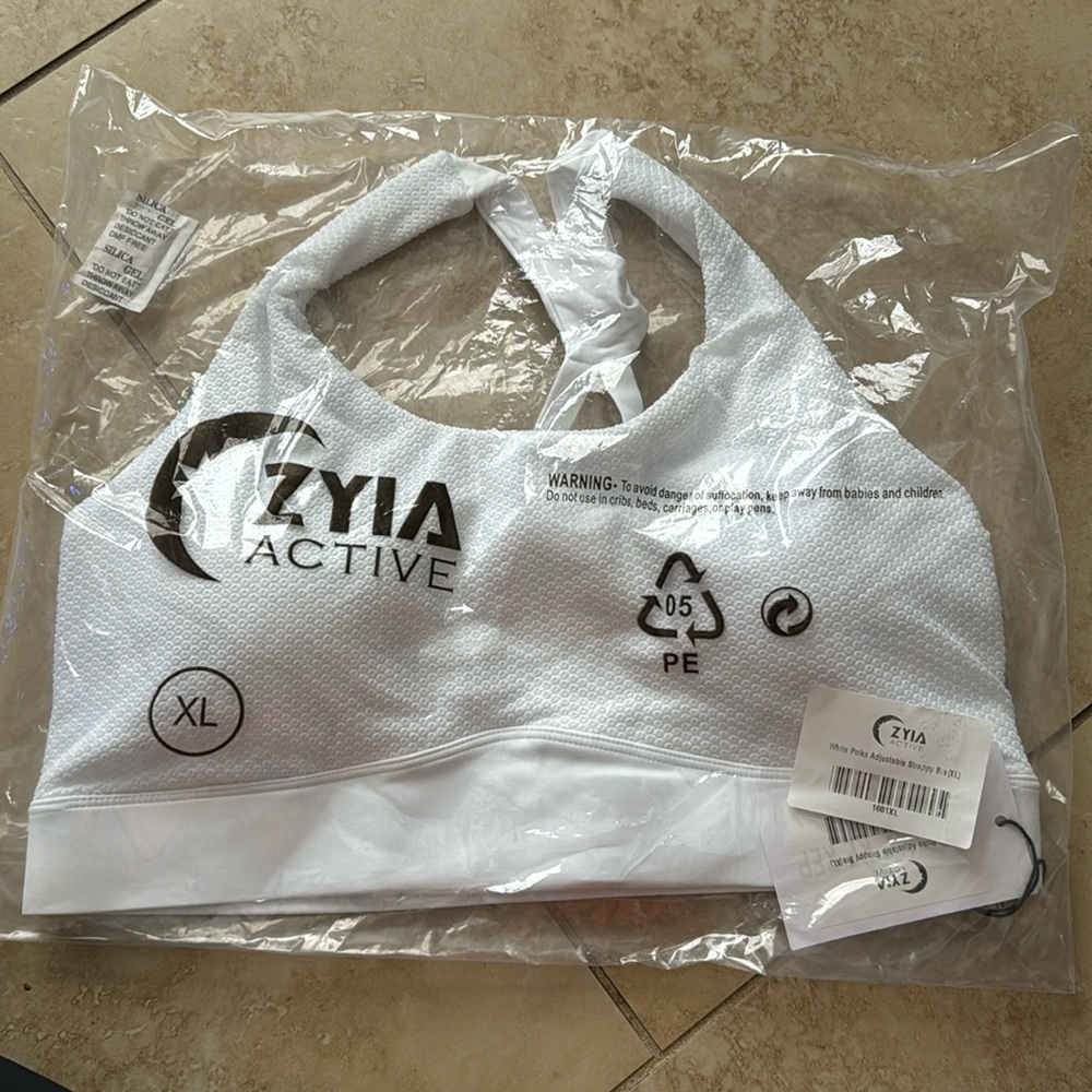 Zyia White Polka Dot Adjustable Strappy Bra - Size XL - NWT